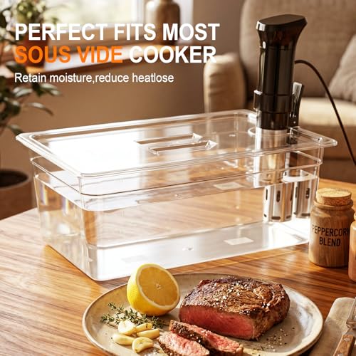 Large Sous Vide Container with Lid, 26 Qt, BPA-Free Clear Tub | BPA-free 26 Qt container with fitted lid reduces evaporation for batch cooking; fits Anova and most sous vide cookers. - color: Large Sous Vide Container-without accessories
