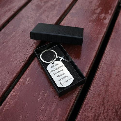 GiftYou Inspirational Scripture Metal Key Chains with Cross Pendant - Bible Verse Keychain Religious Gift for Christian - color: Matthew 19:26