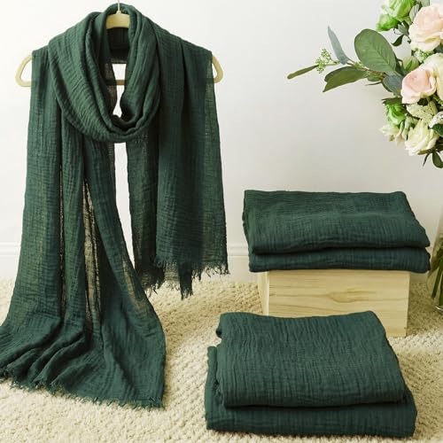 Geyoga 6 Pcs Women Scarf Shawl Hijab Scarves Cotton Crinkle Hijab for Women Blend Shawl Crinkle Wrap Head for Seasons - color: Dark Green
