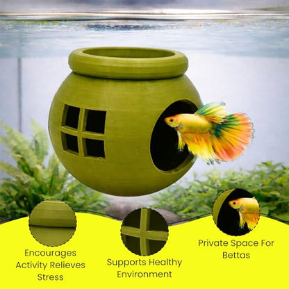 Floating Cozy Betta House, Natural Floating Betta Hide Out, Aquarium Fish Hammock, Relaxing & Stress Relief, Suction Cup Included, 2.9" W x 2.6" H (Olive Green) - color: Olive Green