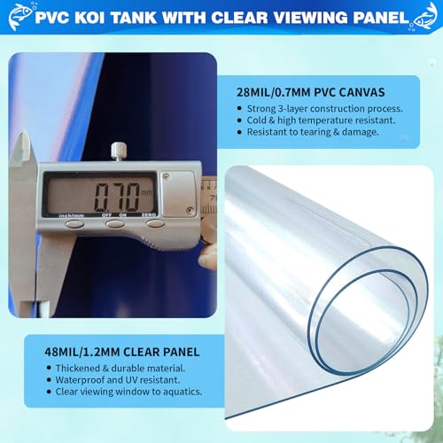 PVC Fish KOI Aquarium Tank w/ Clear View Panel(47.3"L*31.5"W*23.6"H,135Gal) - size: 47 Inch