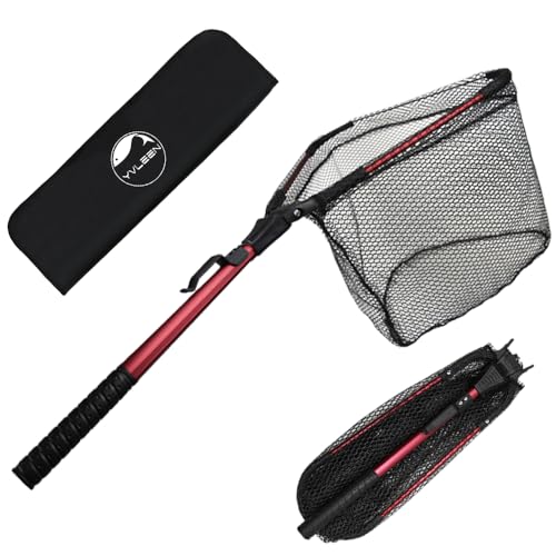 YVLEEN Folding Fishing Net - Foldable Fish Landing Net Robust Aluminum Telescopic Pole Handle and Nylon Mesh 16inch Hoop Size - color: B:16”/40cm Hoop Size (Fixed Handle) Red