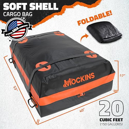 Mockins 20 Cu.Ft. Roof Cargo Bag for Top of Car | 53"x40"x17" All-Weather Rooftop Cargo Carrier Bag | Abrasion-Resistant Vinyl Car Top Carrier Without Roof Rack w/Mat, Straps, Hooks, Lock & Carry Bag - size: Bag: 53"x40"x17"