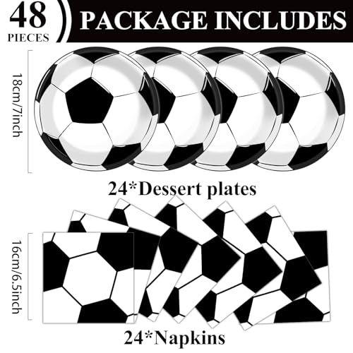 48Pcs Soccer Paper Plates and Napkins Sports Theme Party Decorations Sport Birthday Party Supplies Sports Theme Disposable Dinnerware Tableware for Soccer Fans Boys Girls Baby Shower Serves 24 - style: Soccer