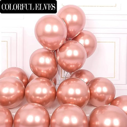 Rose Gold 12 Inch 100 Pcs Latex Metallic Chrome Balloons Helium Shiny Thicken Balloons Party Decorations (Rose Gold) - color: Rose Gold