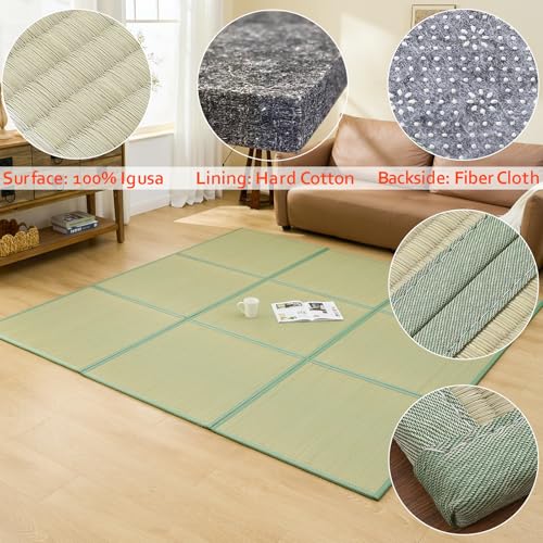 Japanese Rush Grass Tatami Mat Rug, 31.5"x31.5"x0.5",9pc,Fold DIY | Japanese Portable Firm Traditional Foldable with Non-Slip Design, Floor Padding for Crawling and Yoga, Relaxing, Meditation