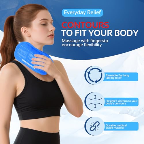 Ice Packs for Injuries Reusable (3-Piece Set) – Hot and Cold Ice Packs for Knee, Reusable Gel Wraps Support, Adjustable Ice Pack Pain Relief for Shoulders, Back Joints Muscles, Knees, Arms and Legs - size: 3 Piece Set - Regular, style: Light Blue