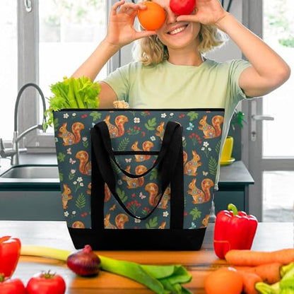 SWEET TANG Cooler Bag, Floral Squirrels Reusable & Leak Proof Food Grocery Bag, Portable Travel Cooler - color: Pattern 99
