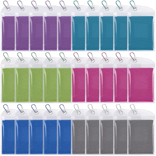 Honoson 30 Pack Cooling Towels Bulk 27"x16" Ice Cold Neck Towels Bulk, Cooling Rags Sports Towel for Hot Weather, Yoga, Golf(Purple, Rose Red, Green, Royal Blue, Light Gray, Blue) - color: Bright Color