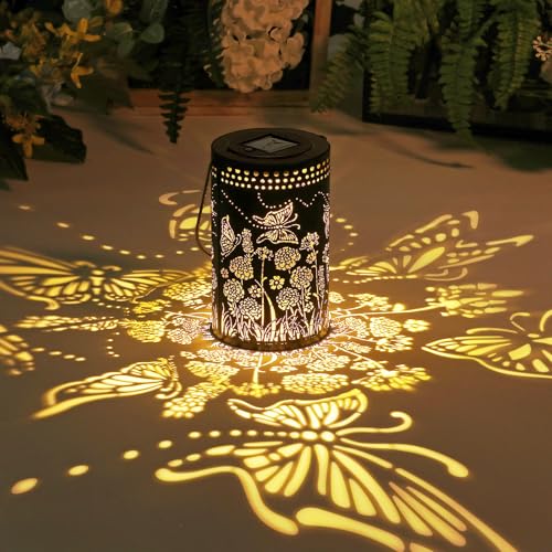Butterfly Solar Lanterns Outdoor Waterproof, Metal Hanging Lantern for Yard, Patio, Backyard, Porch – Birthday Gifts for Women, Mom, Grandma, Butterfly Garden Decor for Lawn, Pathway, Landscape - size: 4.7" Dia Black - Butterfly