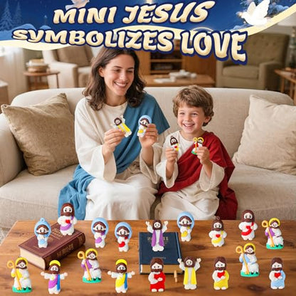 Mini Jesus Advent Calendar 2026,24 Day Christmas Countdown Calendar with 24 Collectible Juses Gifts for Kids Boys Girls Toddlers - color: White Jesus