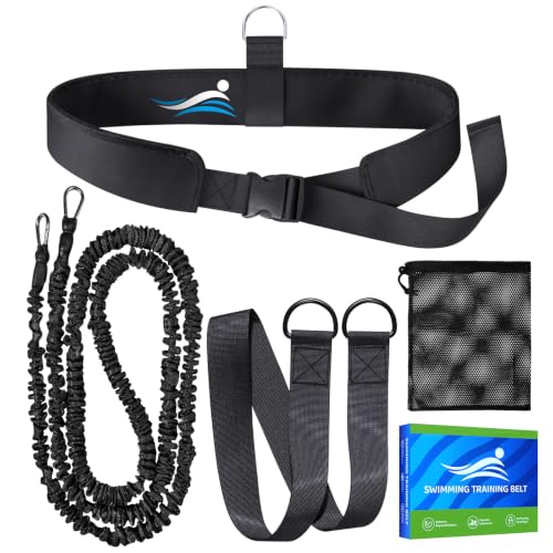 Swimming Training Belt 8-25FT Adjustable Swimming Resistance Belt, Stationary Harness for Any Pool Without Counter Current System - color: Black