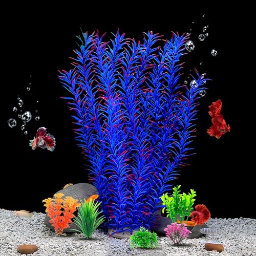 CousDUoBe 21 Inch Aquarium Plants Set Tall Fish Tank Plants – Realistic Artificial Fish Tank Decorations (1 Pcs Large Green Fish Tank Plants, 5 Pcs Small Plants) - color: Purple
