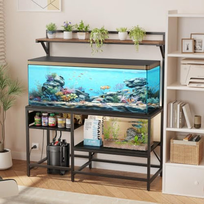 55&75 Gallon Fish Tank Stand for Standard & Breeder Tanks | Fits 55 Gal (Long/Tall/Breeder) & 75 Gal Standard Tanks for Aquarium, Reptile Terrarium & Turtle Tank, 52"L x 21.6"W, Black - size: 55&75 Gallon