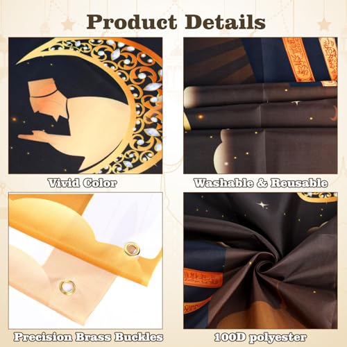 Umrah Mubarak Banner, 59×35 Inch Large Photo Booth Ramadan Mubarak Banner, Hajj Kaaba Background Ramadan Decorations for Home lslamic Muslim Eid Al-Fitr Party Favors (59 x 35 Inch) - size: 59 x 35 Inch