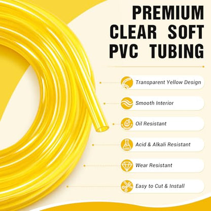 Pangda 15ft Clear Vinyl Tubing 3/8" ID x 1/2" Od Clear PVC Hose Flexible Soft Tubing Lightweight Vinyl Tubings Yellow Large Water Pipe for Air Oil Water Transfer Aquarium Irrigation Fuel and Lubricant - size: 15 ft