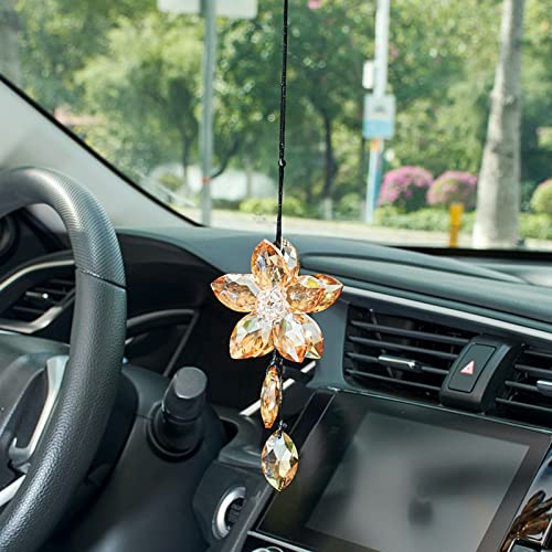 Crystal Flower Rear View Mirror Pendant, Car Hanging Ornament, Lucky Accessory, Champagne - color: Champagne