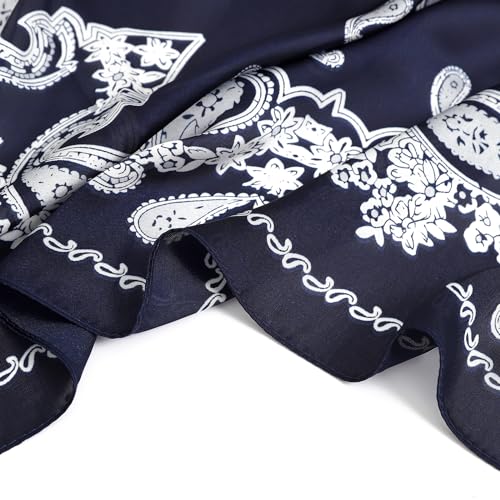STARWHISPER 27" Square Head Scarf for Women Silk Feeling Satin Scarf Women Fashion Silk Scarf for Wrapping Hair - color: Black Paisley