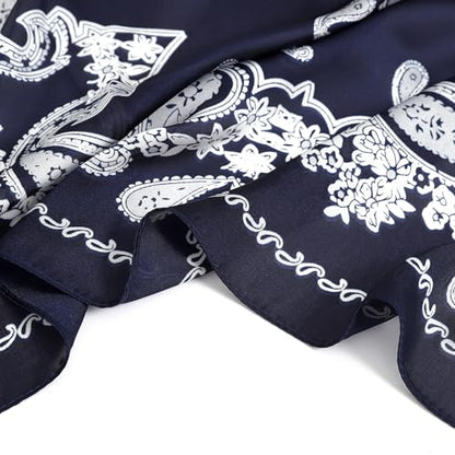STARWHISPER 27" Square Head Scarf for Women Silk Feeling Satin Scarf Women Fashion Silk Scarf for Wrapping Hair - color: Black Paisley
