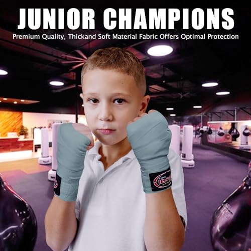 FARABI Kids Boxing Hand Wraps 100 Inches Long Junior Hand Wraps Boxing Hand Wraps Muay Thai Hand Wraps MMA Boxing Hand Wraps Men Boxing Hand Wraps Kids Boxing Hand Wraps Inner Gloves - color: Gray