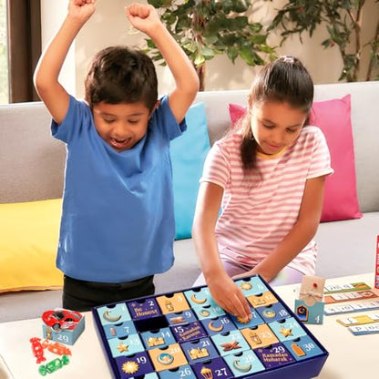 MOVINPE Ramdan Calendar with Drawers 2026 Ramadan Gifts for Kids, 30 Pre-Assembled Empty Boxes Eid Mubarak Coutdown Calendar Fillable Islamic Art Gift Box, Ramadan Party Supplies (Blue) - color: Blue
