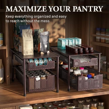 Simple Houseware Stackable 2 Tier Sliding Basket Organizer Drawer, Bronze - color: Bronze, size: 2-Tier