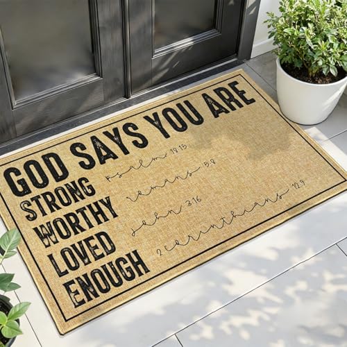 Christian Mat Front Door Welcome Mats for Outside Inside Entrance 17"x30" - color: Brown Says