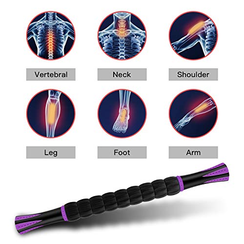 Muscle Roller Massage Roller Stick- Deep Tissue Fascia Blaster for Myofascial Pain Relief, Lymphatic Drainage & Body Sculpting, Handheld Physical Therapy & Recovery Tool (Purple Black-18 inch) - color: Purple Black