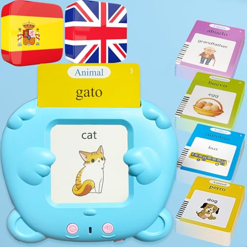 Bilingual Talking Flash Cards for Kids - Español Spanish English Flashcards Children Adults, 510 Sight Words, ABC Alphabet, Pocket Speech for Toddlers, Audible Sensory Toys (Spanish, Blue) - color: Spanish, size: Blue