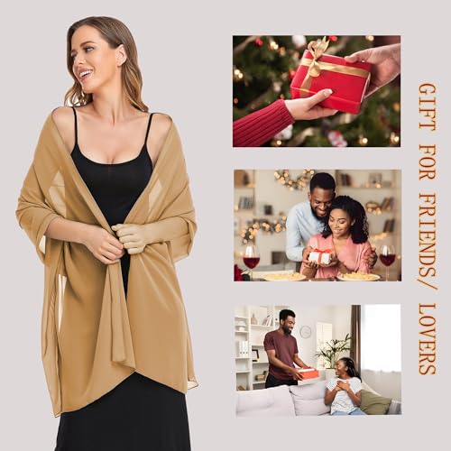 Shawls and Wraps for Evening Dresses Sheer Chiffon Women Elegant Soft Silky Wraps Wedding Bridal Scarf - color: Camel, size: 79*26‘’