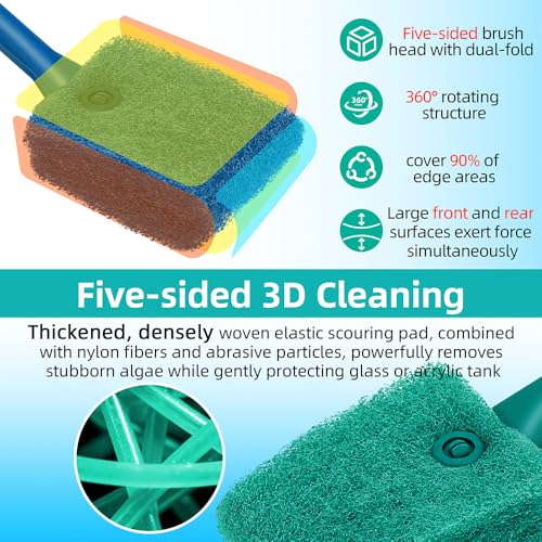 DaToo 2 PCS Fish Tank Cleaning Tools Double Sided Sponge Brush Cleaner Long Handle Aquarium Cleaning Scrubber for Aquariums and Home Kitchen