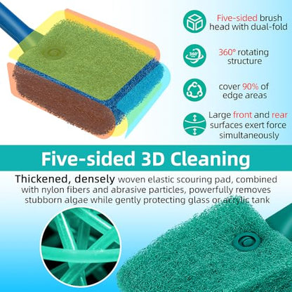 DaToo 2 PCS Fish Tank Cleaning Tools Double Sided Sponge Brush Cleaner Long Handle Aquarium Cleaning Scrubber for Aquariums and Home Kitchen