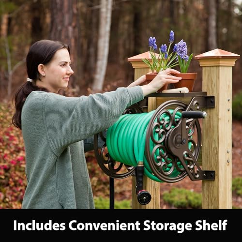 Liberty Garden 708 Steel Decorative Wall Mount Garden Hose Reel, Holds 125-Feet of 5/8-Inch Hose - Bronze
