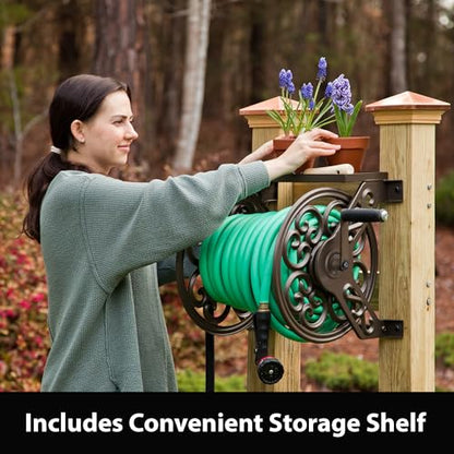 Liberty Garden 708 Steel Decorative Wall Mount Garden Hose Reel, Holds 125-Feet of 5/8-Inch Hose - Bronze