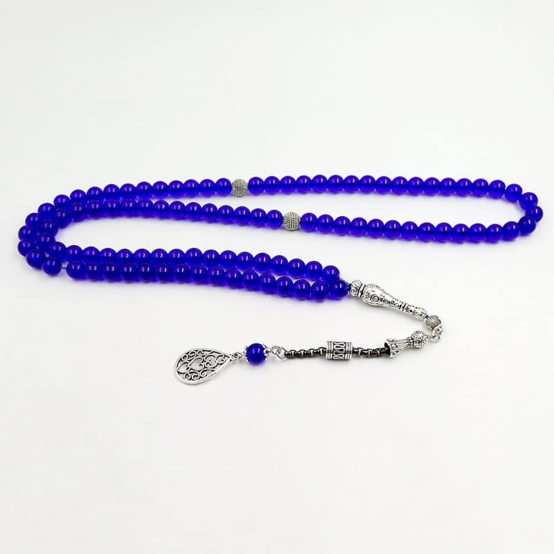 ALBASHAN blue tasbih 8mmx 99 100 beads with Metal tassel prayer beads gift Muslim Rosary - size: 8MMX100BEADS