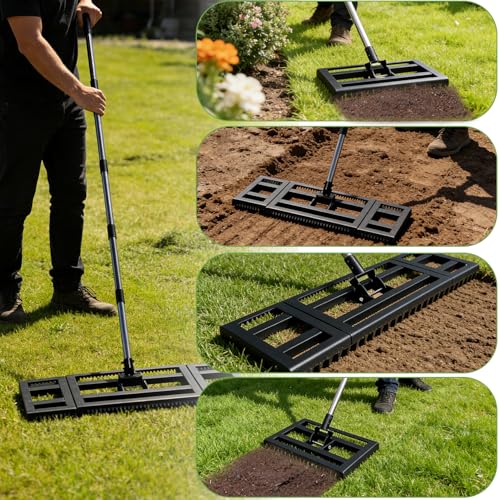 Lawn Leveling Rake 30"X 10" for Soil, Gravel Leveling Rake Heavy Duty with Adjustable Long Handle, Garden Level Rake with Tines for Yard, Landscape, Leveling Sand, Grass, Dirt - size: 30"x10"