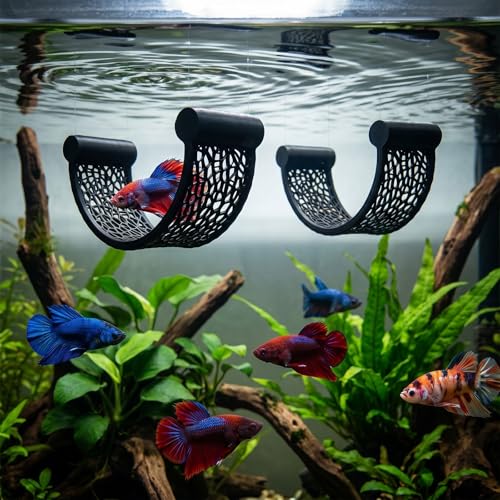 2PCS Betta Fish Hammock, Floating Betta Hammock, Floating Rest Platform Aquarium Hammocks for Bettas Small Fish Shrimp Aquascape Decor (Black)