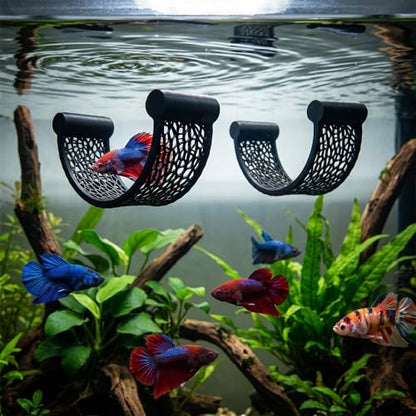 2PCS Betta Fish Hammock, Floating Betta Hammock, Floating Rest Platform Aquarium Hammocks for Bettas Small Fish Shrimp Aquascape Decor (Black)