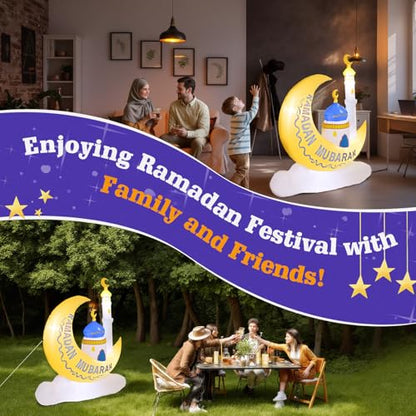 Lewondr 4.92FT Outdoor Inflatable Moon Decorations, Waterproof Inflatable Eid Mubarak Decor, Blow Up Muslim Holy Ramadan Decor with LED Lights, Outdoor Muslim Holidays Inflatables for Yard Garden - style: Moon and Cloud