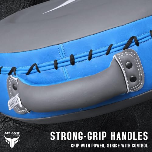 Mytra Fusion Boxing Round Pad Kickboxing Coach Training Punching Focus Mitts for Martial Arts, MMA & Muay Thai, Strike Boxing Focus Pads for Speed, Focus & Accuracy - color: Grey/Blue