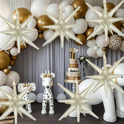 6 Pcs Cream Color Star Foil Balloons One-Piece 14-Pointed Star Balloon 4D Starburst Cone Mylar Balloon 22inch Christmas Birthday Wedding Wedding Anniversary Party Supplies(Cream Color) - color: 22 Inches Cream Color