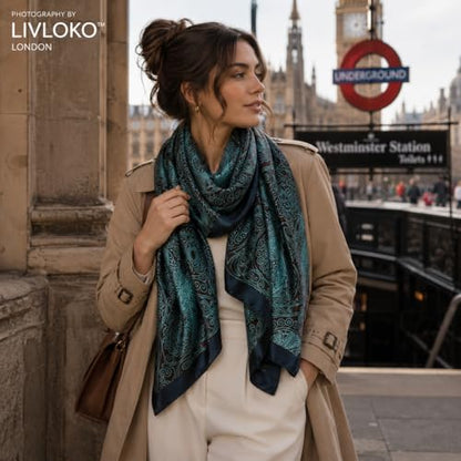 LONDON Women’s Satin Silky Scarf Gift Box Large Lightweight Silky Smooth Shawl Wrap for Hair, Head, Neck or Hijab - color: Yoga Mala - Box