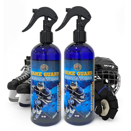 Game Guard Sport Odor Eliminator Spray (16oz, 2-Pack) – Gear Deodorizer for Hockey, Lacrosse, Gym Bags & Boxing Gloves – Ocean Breeze & Peppermint Scent – Leak-Proof Locking Spray Head