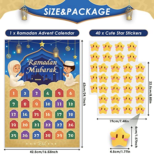 AhfuLife Ramadan Eid Mubarak Countdown Calendar Decoration for Kids, 2025 Eid Mubarak Gift Decorations, 6Pcs Eid Mubarak Gift Bags, Ramadan Mubarak Tote Bags with Handles, Ramadan Kareem Party Bags, I