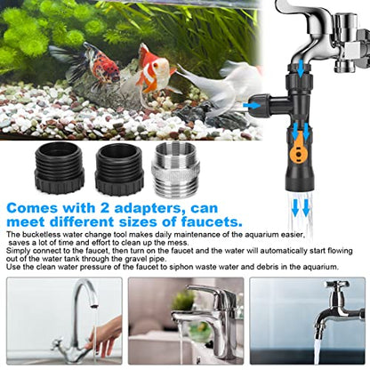 Fish Tank Water Changer,Siphon Fish Tank Vacuum Gravel Cleaner | Aquarium Quick Water Changer with 2 Faucet Adapters for Aquarium Quick Water Change, Black