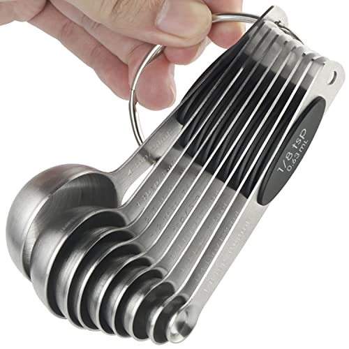 Magnetic Measuring Spoons Set of 9 Stainless Steel Measuring Spoons | Heavy Duty Nesting Teaspoons Tablespoons for Measuring Dry and Liquid Ingredients
