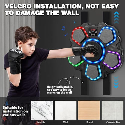 Music Boxing Machine Sport Toys for Kids and Adults,Wall Mounted Bluetooth Smart Punching Target,Training Pad Toy with Boxing Glove,Ideas Toys for Boys Girls Kids 3 4 5 6 7 8 9 10 11 12+ Years Old - color: Black L