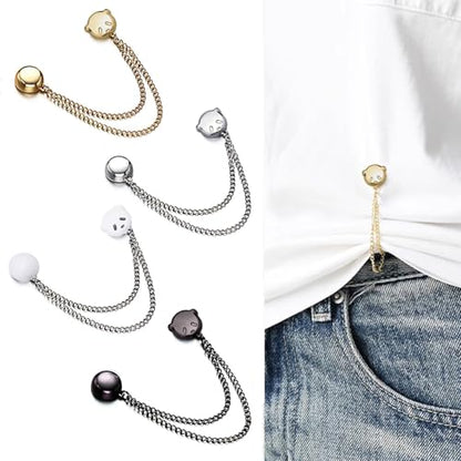 Magnetic Clothing Clips 4 Pack - Metal Magnetic Shirt Clips, T-Shirt Shortening Magnetic Closure Button for Pants/Sleeves/Collars - Bear Style