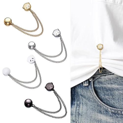 Magnetic Clothing Clips 4 Pack - Metal Magnetic Shirt Clips, T-Shirt Shortening Magnetic Closure Button for Pants/Sleeves/Collars - Bear Style