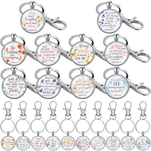 Sasylvia 20 Pack Christian Keychain Bible Verse Key Rings - style: Flowers